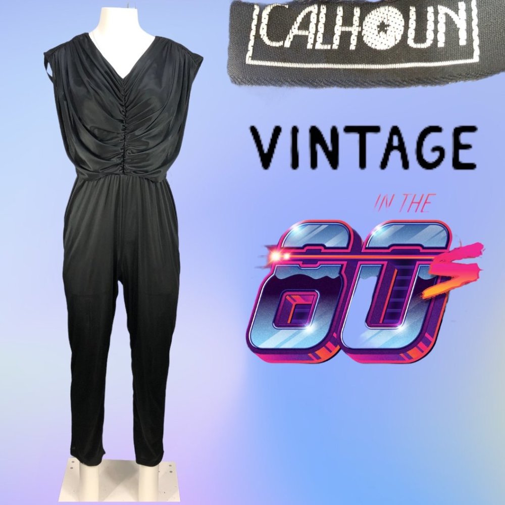 Vintage 80's/90's Black CALHOUN Semi Sheer Jumpsuit (Measurements in Listing)